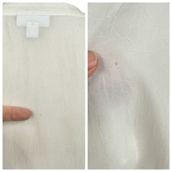 J Jill Cream Vneck Button Front Blouse Top Semi Sheer Embroidered Trim Medium - Picture 6 of 7